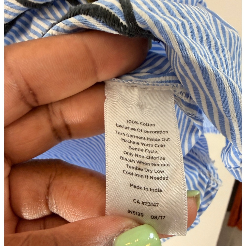 Talbots Woman Striped Button Down Blouse Shirt Floral Embroidered Blue White 3X - Picture 4 of 13